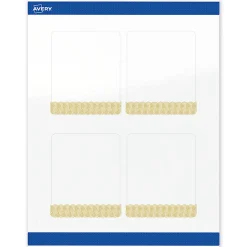 Avery® Printable Labels With Sure Feed® Technology, S00-EWT, Rectangle, 4" x 3-1/3", Glossy White With Preprinted Gold Lace Trim Pattern, Pack Of 40