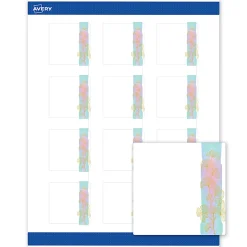 Avery® Printable Labels With Sure Feed® Technology, S00-EVB, Square, 2" x 2", Matte White With Preprinted Watercolor/Gold Leaf Design, Pack Of 120