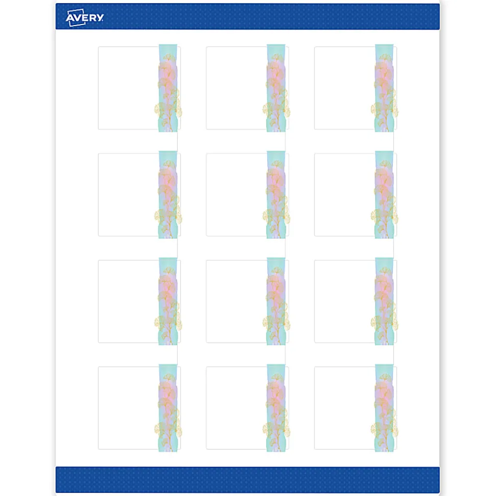 Avery® Printable Labels With Sure Feed® Technology, S00-EVV, Rectangle, 1" x 2-5/8", Glossy White With Preprinted Gold Leaf Pattern, Pack Of 160