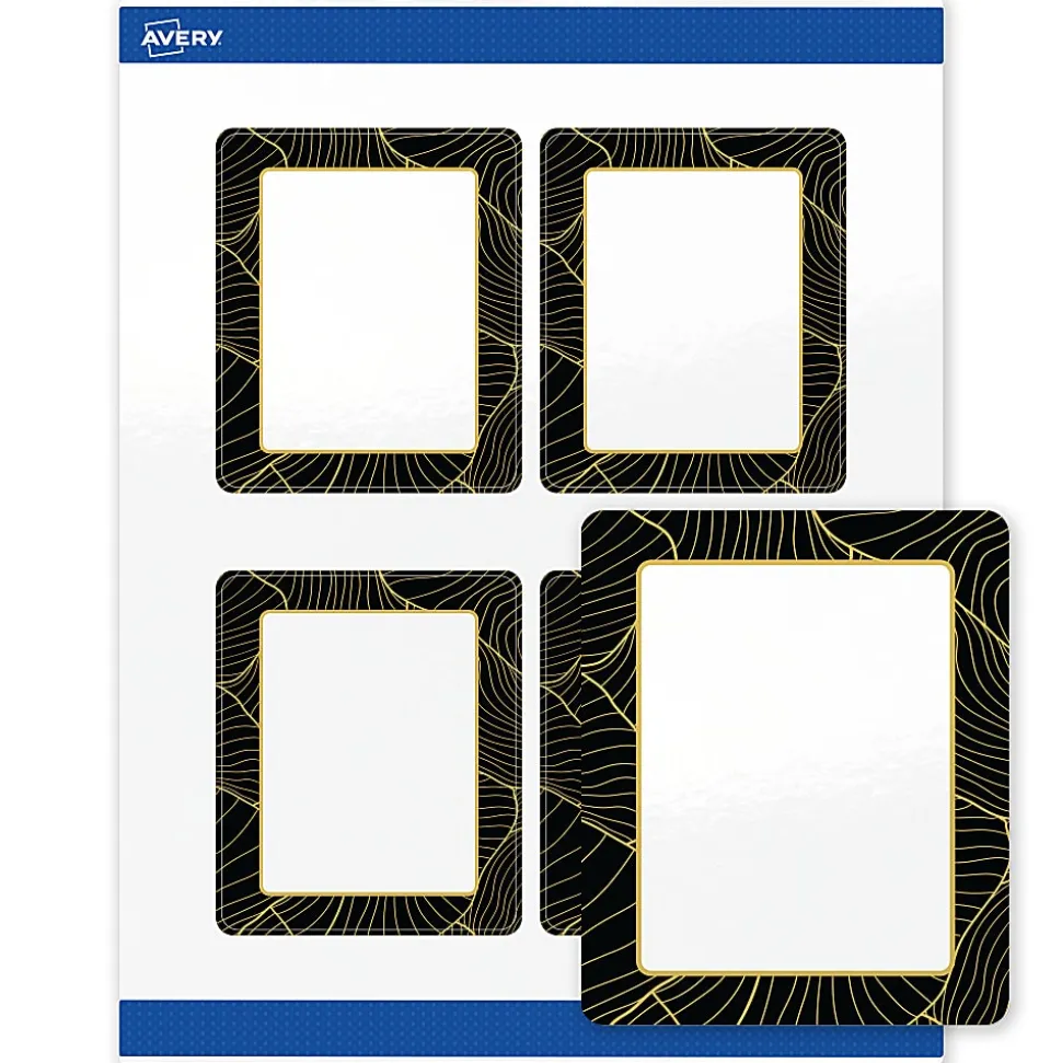 Avery® Printable Labels With Sure Feed® Technology, S00-EVX, Rectangle, 2" x 3", Glossy White With Preprinted Gold Leaf Pattern, Pack Of 80