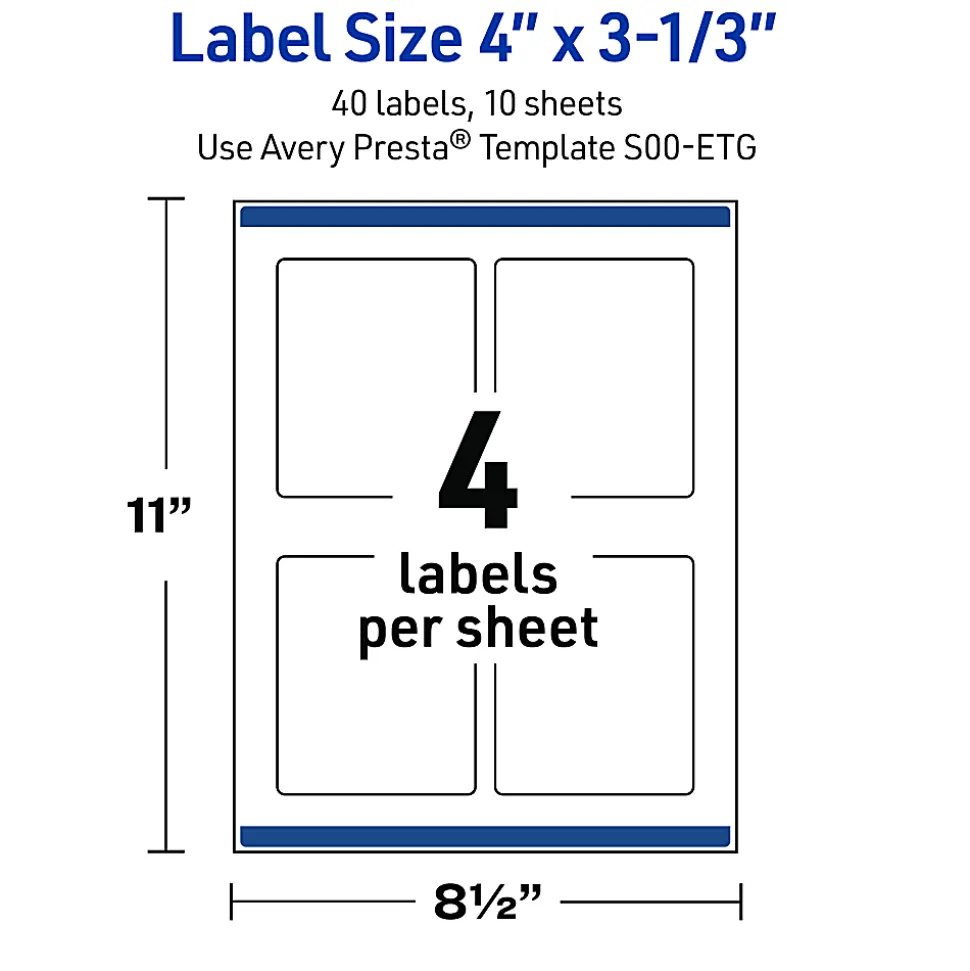 Avery® Printable Labels With Sure Feed® Technology, S00-EVX, Rectangle, 2" x 3", Glossy White With Preprinted Gold Leaf Pattern, Pack Of 80