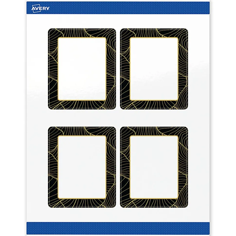 Avery® Printable Labels With Sure Feed® Technology, S00-EVX, Rectangle, 2" x 3", Glossy White With Preprinted Gold Leaf Pattern, Pack Of 80
