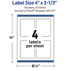 Avery® Printable Labels With Sure Feed® Technology, S00-ETY, Rectangle, 4