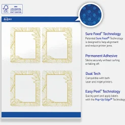 Avery® Printable Labels With Sure Feed® Technology, S00-EVB, Square, 2" x 2", Glossy White With Preprinted Watercolor/Gold Leaf Design, Pack Of 120