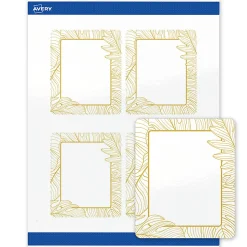 Avery® Printable Labels With Sure Feed® Technology, S00-EVB, Square, 2" x 2", Glossy White With Preprinted Watercolor/Gold Leaf Design, Pack Of 120