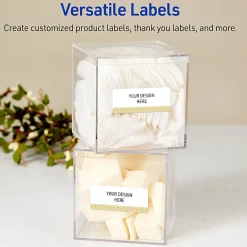 Avery® Printable Labels With Sure Feed® Technology, S00-EVR, Square, 3" x 3", Matte White With Preprinted Watercolor/Gold Leaf Design, Pack Of 60
