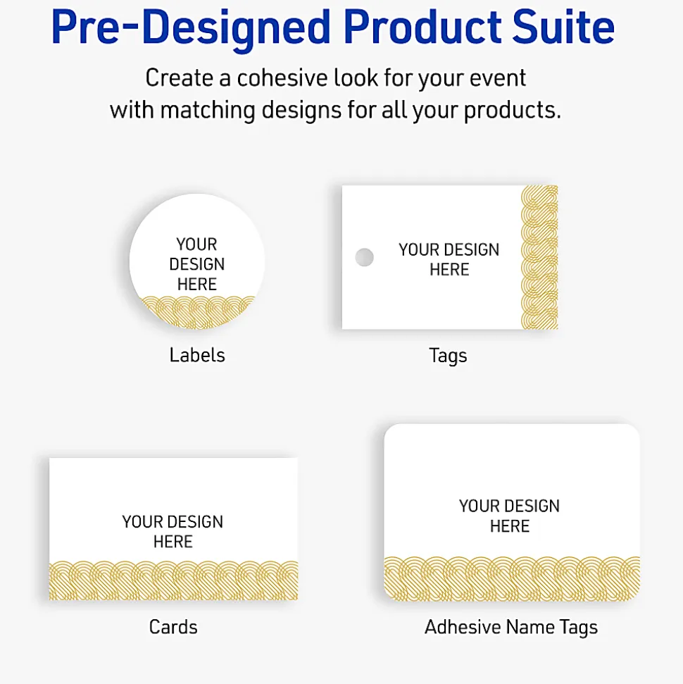 Avery® Printable Labels With Sure Feed® Technology, S00-EVR, Square, 3" x 3", Matte White With Preprinted Watercolor/Gold Leaf Design, Pack Of 60