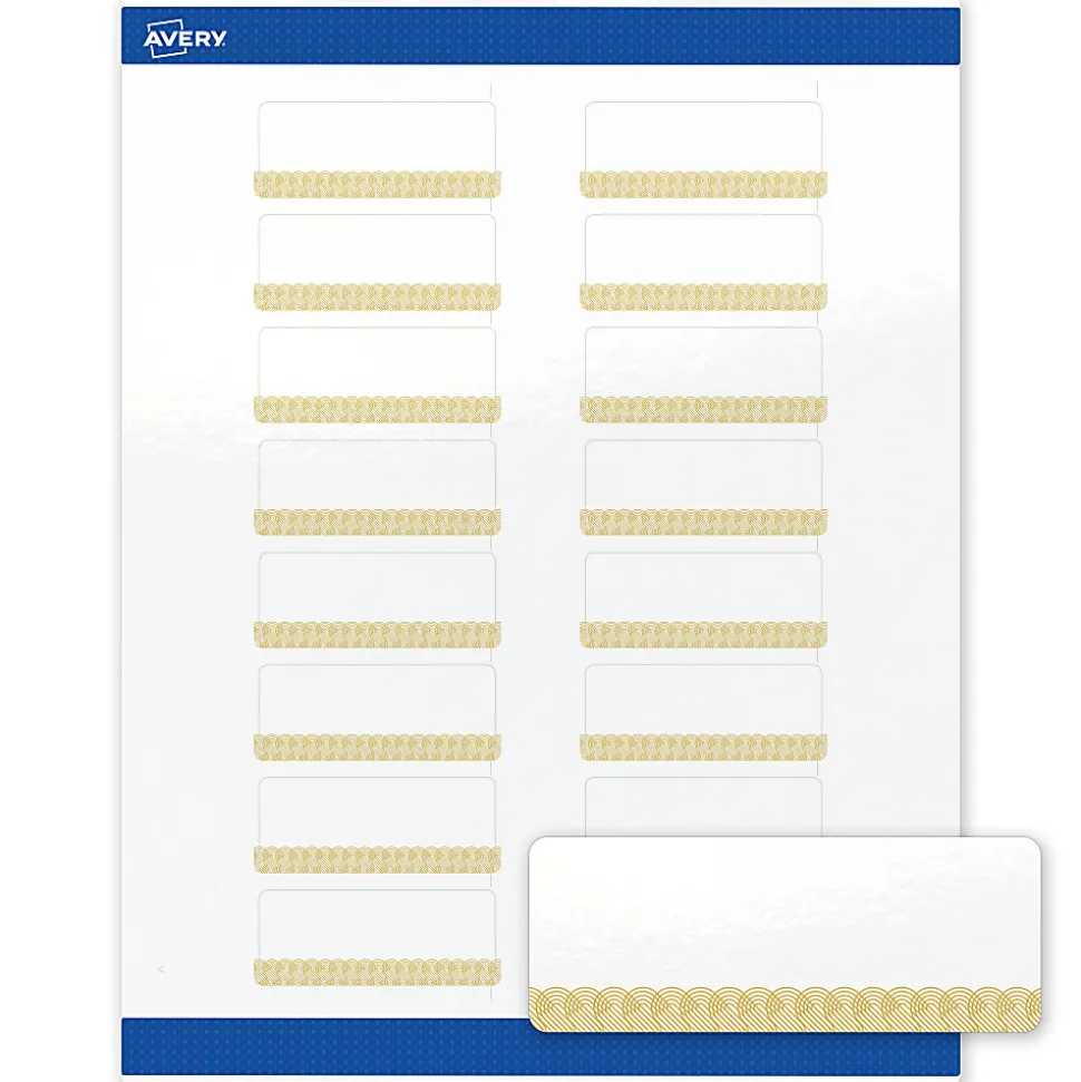 Avery® Printable Labels With Sure Feed® Technology, S00-EVR, Square, 3" x 3", Matte White With Preprinted Watercolor/Gold Leaf Design, Pack Of 60