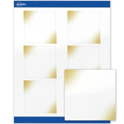 Avery® Printable Labels With Sure Feed® Technology, S00-EWQ, Square, 3" x 3", Glossy White With Preprinted Gold-Blush Pattern, Pack Of 60