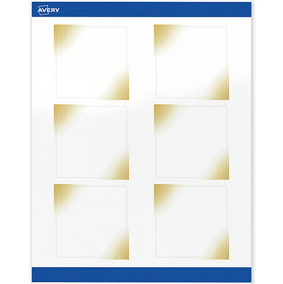 Avery® Printable Labels With Sure Feed® Technology, S00-EWQ, Square, 3" x 3", Glossy White With Preprinted Gold-Blush Pattern, Pack Of 60