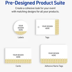 Avery® Printable Labels With Sure Feed® Technology, S00-EVT, Square, 2" x 2", Matte White With Preprinted Gold Leaf Pattern, Pack Of 120