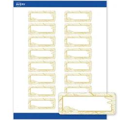 Avery® Printable Labels With Sure Feed® Technology, S00-EVV, Rectangle, 1" x 2-5/8", Matte White With Preprinted Gold Leaf Pattern, Pack Of 160