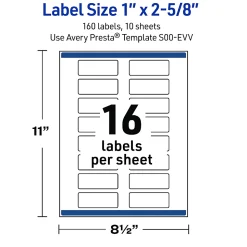 Avery® Printable Labels With Sure Feed® Technology, S00-EVV, Rectangle, 1" x 2-5/8", Matte White With Preprinted Gold Leaf Pattern, Pack Of 160