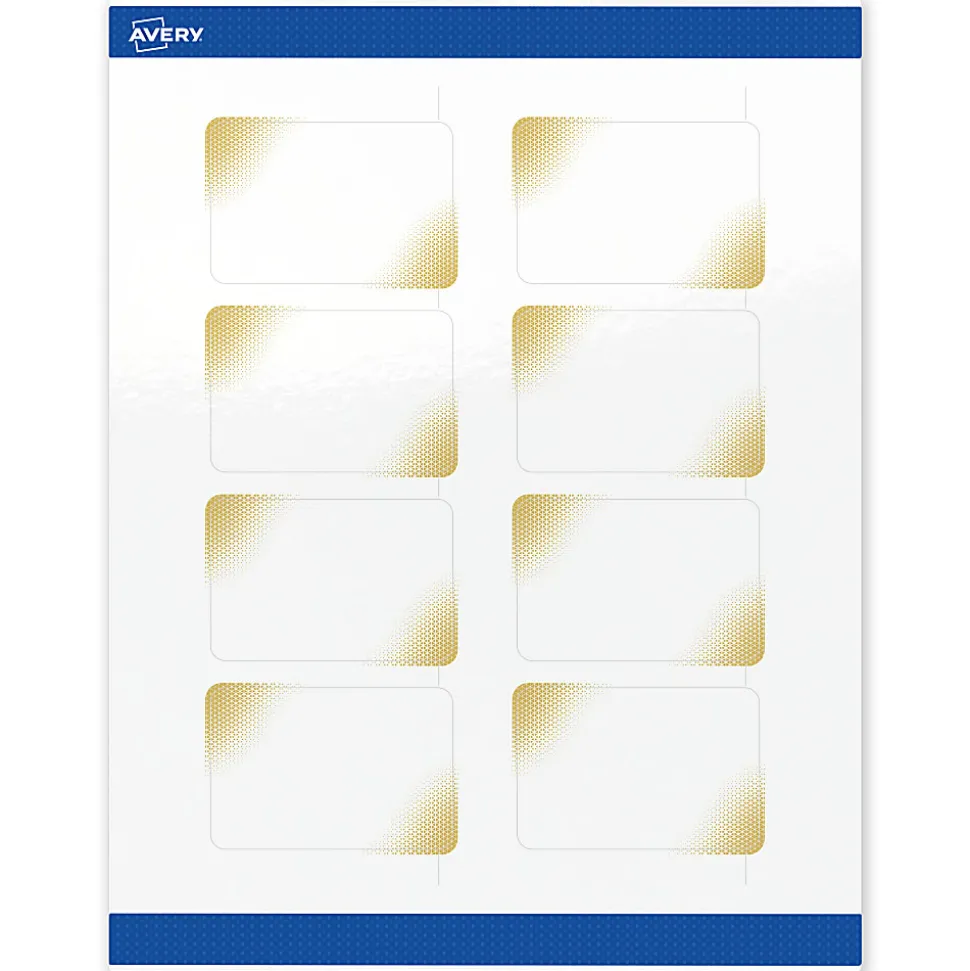 Avery® Printable Labels With Sure Feed® Technology, S00-EWC, Rectangle, 2" x 3", Glossy White With Preprinted Gold-Blush Pattern, Pack Of 80