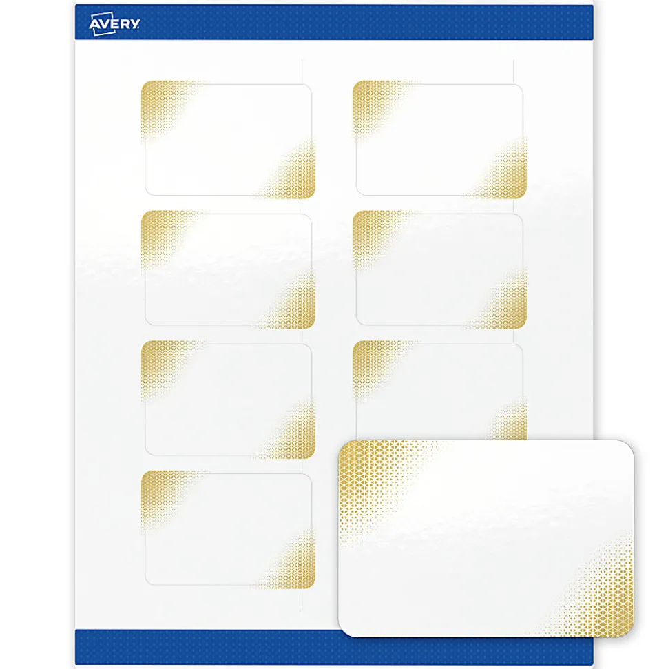 Avery® Printable Labels With Sure Feed® Technology, S00-EWC, Rectangle, 2" x 3", Glossy White With Preprinted Gold-Blush Pattern, Pack Of 80
