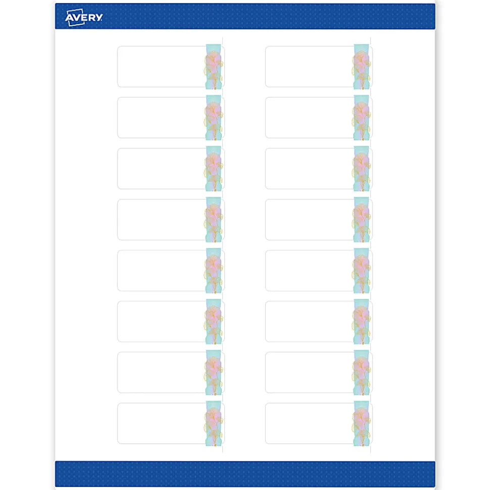 Avery® Printable Labels With Sure Feed® Technology, S00-EVC, 1" x 2-5/8", Matte White With Preprinted Watercolor/Gold Leaf Design, Pack Of 160