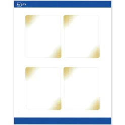 Avery® Printable Labels With Sure Feed® Technology, S00-EWD, Rectangle, 4" x 3-1/3", Matte White With Preprinted Gold-Blush Pattern, Pack Of 40