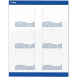 Avery® Printable Labels With Sure Feed® Technology, S00-EV8, Square, 3" x 3", Glossy White With Preprinted Blue Waves Design, Pack Of 60