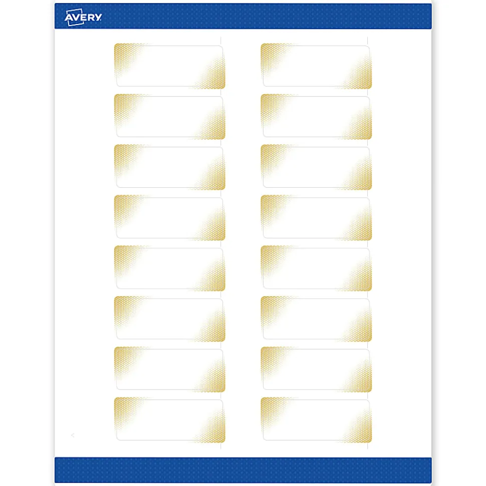 Avery® Printable Labels With Sure Feed® Technology, S00-EWB, Rectangle, 1" x 2-5/8", Matte White With Preprinted Gold-Blush Pattern, Pack Of 160