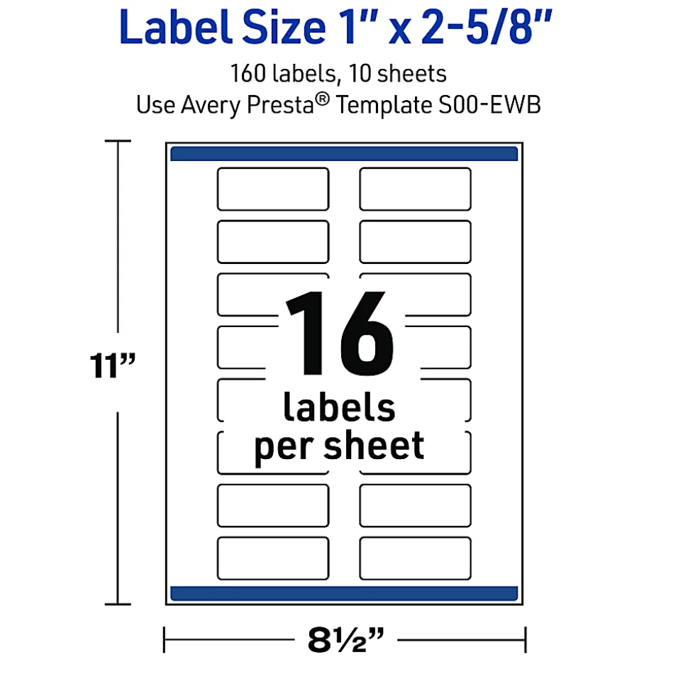 Avery® Printable Labels With Sure Feed® Technology, S00-EWB, Rectangle, 1" x 2-5/8", Matte White With Preprinted Gold-Blush Pattern, Pack Of 160