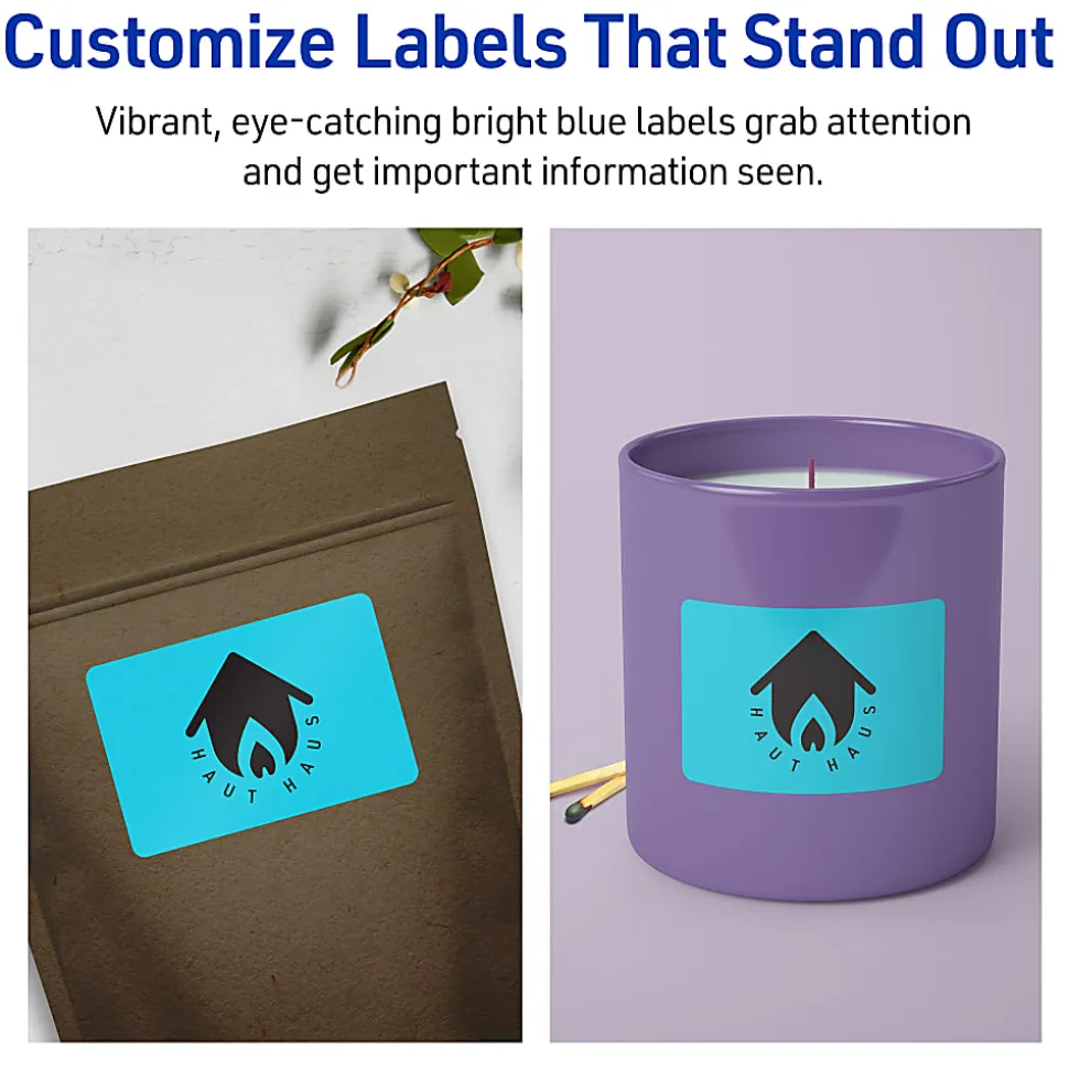 Avery® Printable Labels With Sure Feed® Technology, 94207-BBP10, Rectangle, 2" x 4", Matte Bright Blue, Pack of 100