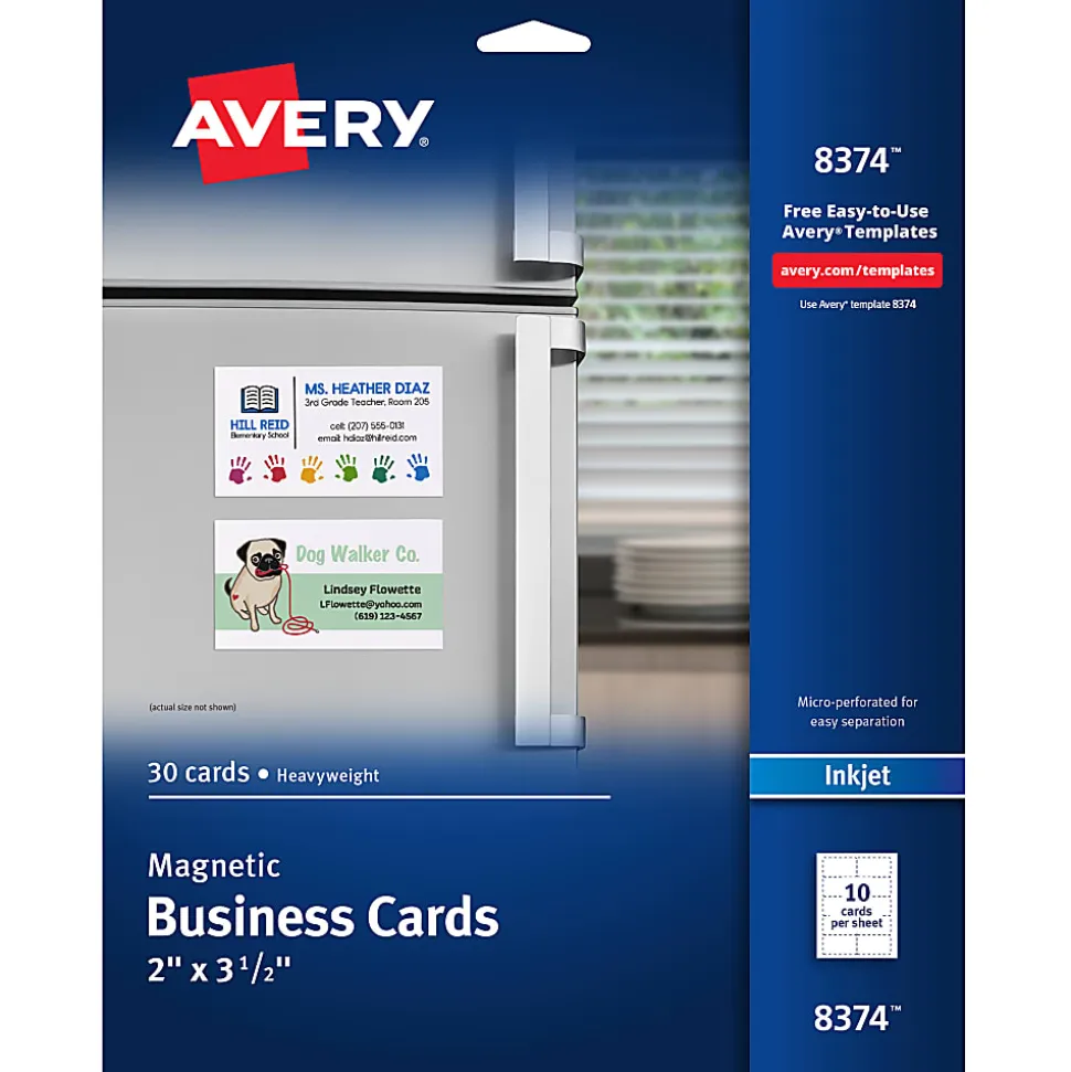 Avery® Printable Magnetic Business Cards, Inkjet Compatible, White, Matte Finish, 10 Cards Per Sheet, Pack Of 3 Sheets