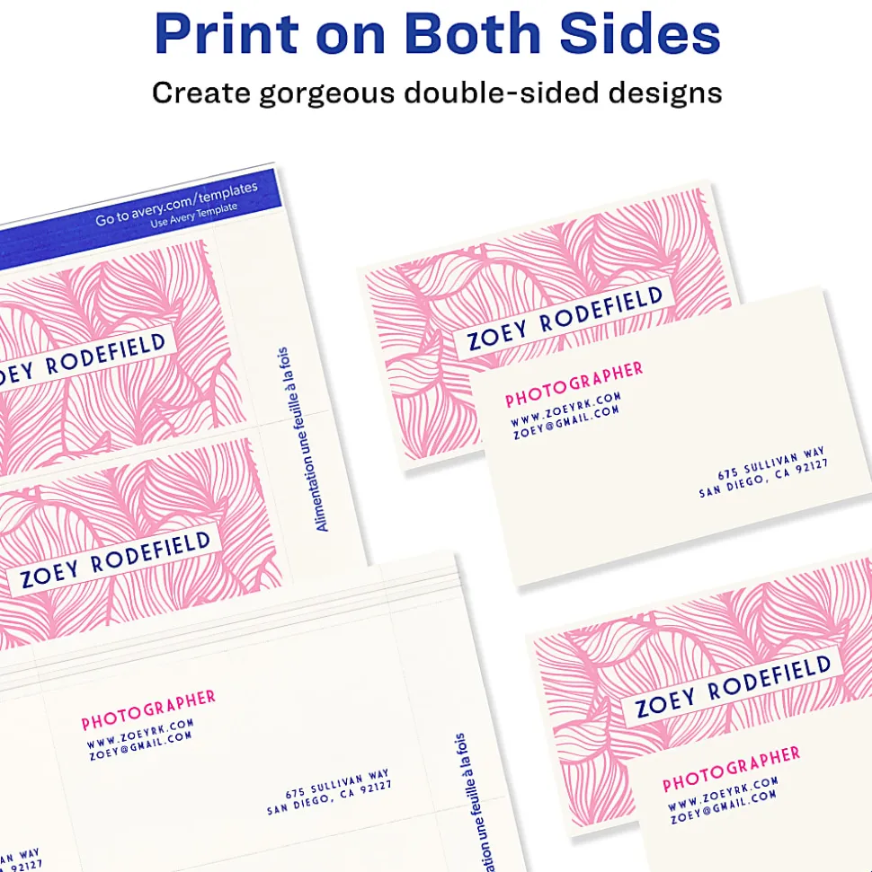 Avery® Printable Microperforated Business Cards With Sure Feed® Technology For Laser Printers, 2" x 3-1/2", White, Pack Of 250 Blank Cards