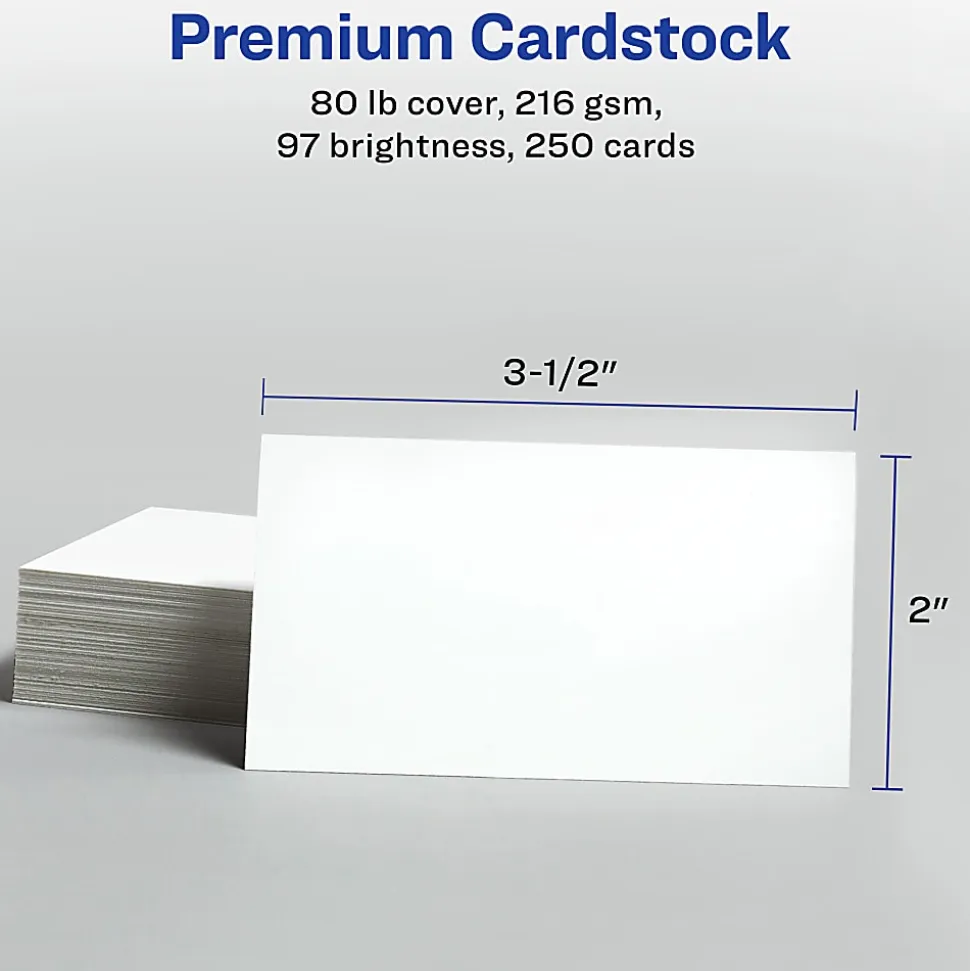Avery® Printable Microperforated Business Cards With Sure Feed® Technology For Laser Printers, 2" x 3-1/2", White, Pack Of 250 Blank Cards