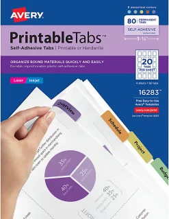 Avery® Printable Self-Adhesive Tabs, Multicolor, Pack Of 80