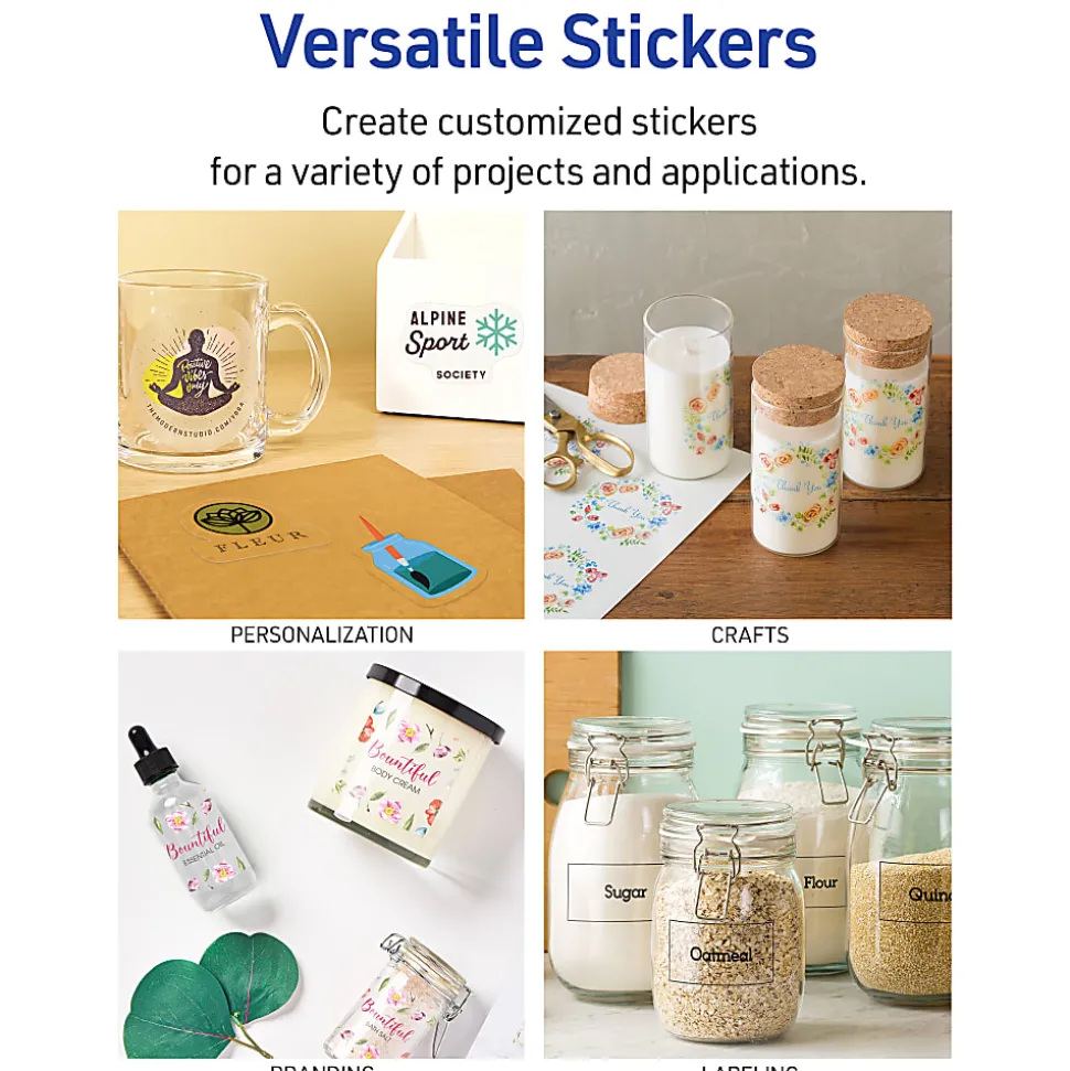 Avery® Printable Sticker Paper For Laser & Inkjet Printers, 8.5" x 11", Glossy Clear, 7 Craft Paper Sheets