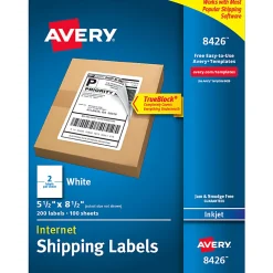 Avery® Printable TrueBlock® Shipping Labels, 8426, Rectangle, 5-1/2" x 8-1/2", White, Pack Of 200