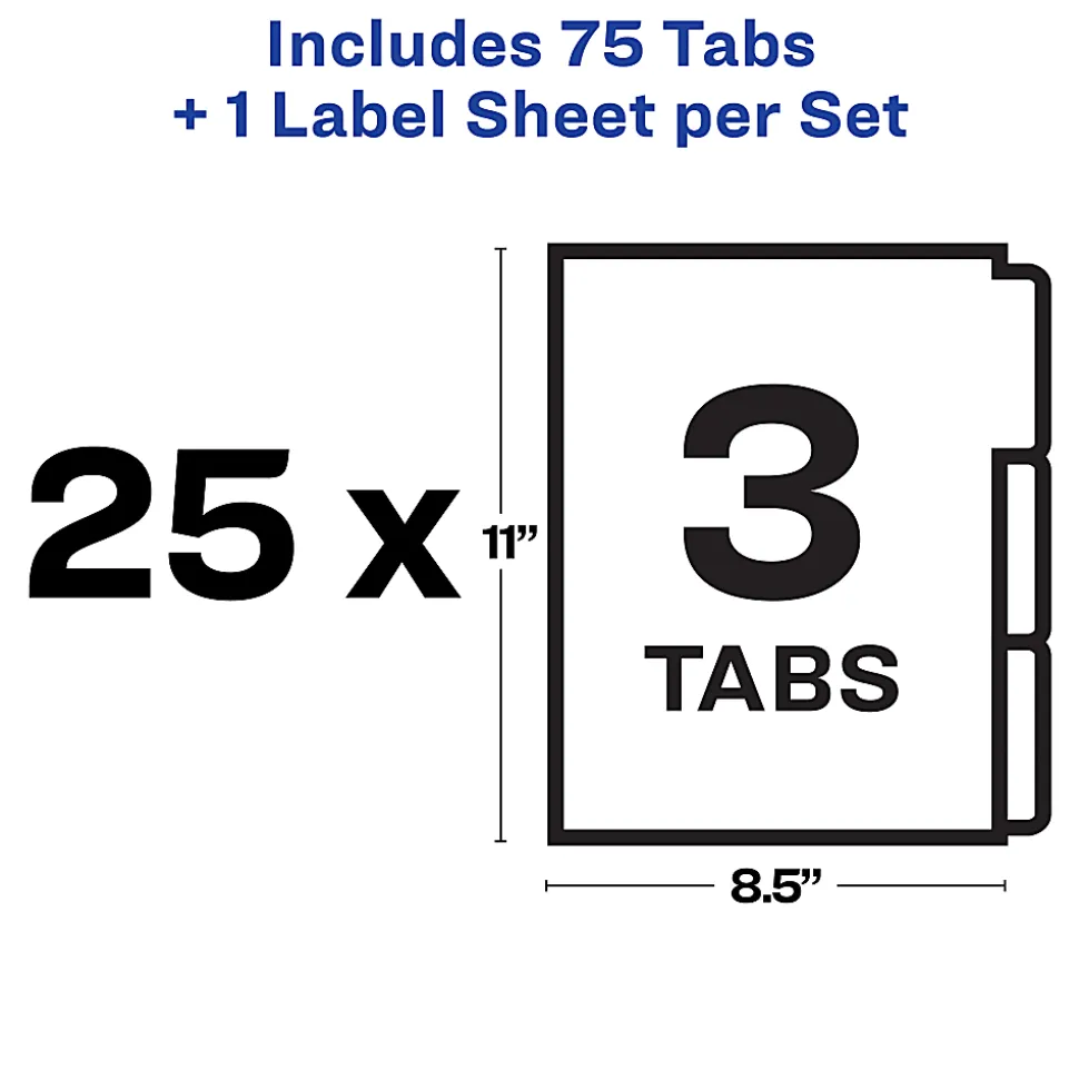Avery® Print & Apply Clear Label Dividers With Index Maker® Easy Apply™ Printable Label Strip And White Tabs, Unpunched, 3-Tab, Box Of 25 Sets