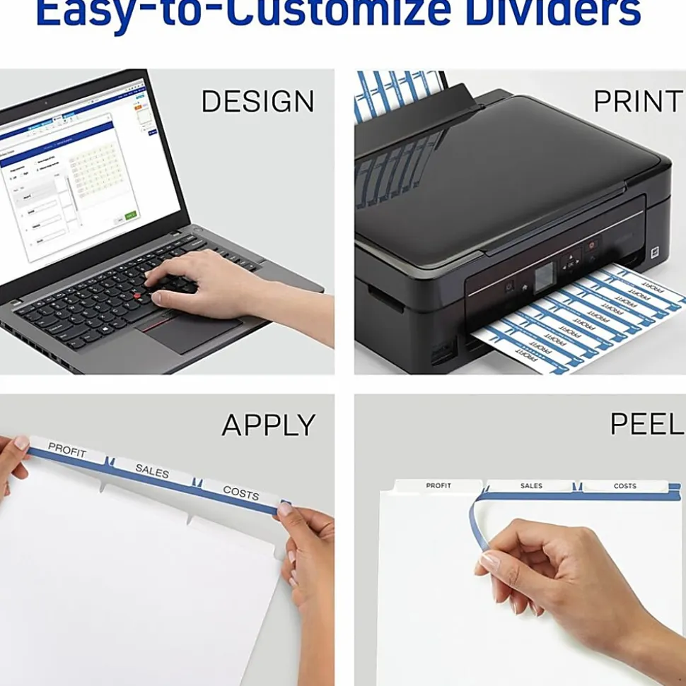 Avery® Print & Apply Clear Label Dividers With Index Maker® Easy Apply™ Printable Label Strip And White Tabs, Unpunched, 3-Tab, Box Of 25 Sets