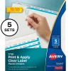 Avery® Print & Apply Clear Label Translucent Plastic Dividers, 5 Frosted Clear Tabs, 5 Sets - 12449