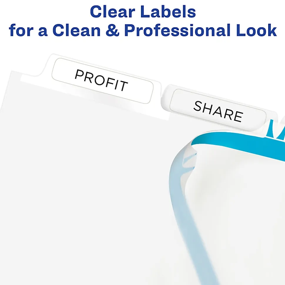 Avery® Print & Apply Clear Label Translucent Plastic Dividers, 5 Frosted Clear Tabs, 5 Sets - 12449