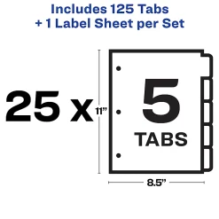 Avery® Print & Apply Clear Label Dividers With Index Maker® Easy Apply™ Printable Label Strip And White Tabs, 5-Tab, Box Of 25 Sets