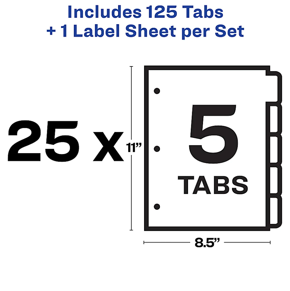 Avery® Print & Apply Clear Label Dividers With Index Maker® Easy Apply™ Printable Label Strip And White Tabs, 5-Tab, Box Of 25 Sets