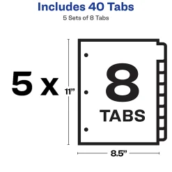 Avery® Print & Apply Clear Label Dividers With Index Maker® Easy Apply™ Printable Label Strip for Copiers, 8-1/2" x 11", 8-Tab, White, Pack of 5 Sets