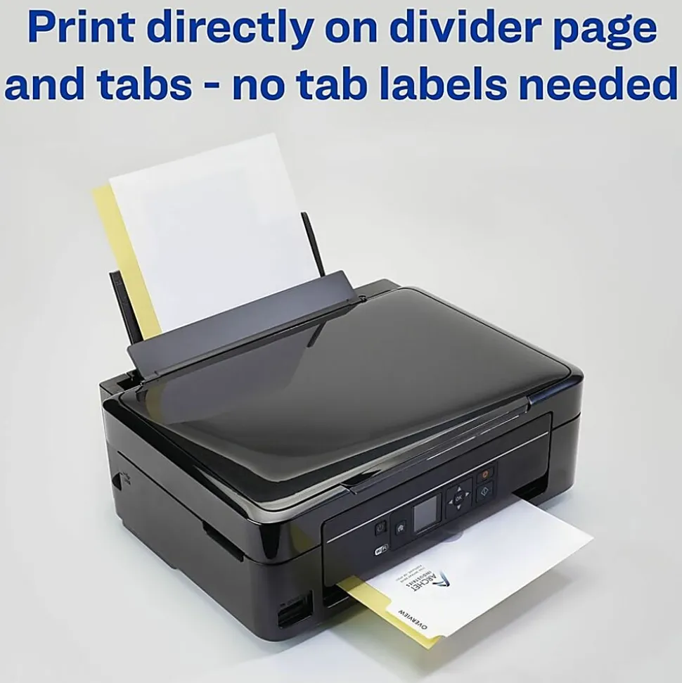 Avery® Print-On™ Dividers, 8 1/2" x 11", Unpunched, 5-Tab, White Dividers/White Tabs, Pack Of 5 Sets