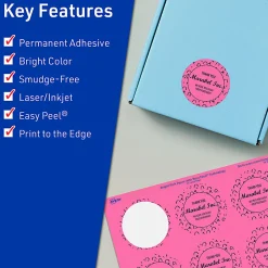 Avery® Print-To-The-Edge Labels With Sure Feed® Technology And Easy Peel® Label Feature, 94510-BPP40, Round, 2-1/4", Matte Bright Pink, Pack of 480