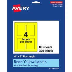 Avery® Print-To-The-Edge Labels With Sure Feed® Technology, 94252-NYP80, Rectangle, 4