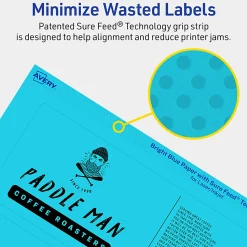 Avery® Print-To-The-Edge Labels With Sure Feed® Technology, 94250-BBP10, Rectangle, 3" x 7", Matte Bright Blue, Pack of 30