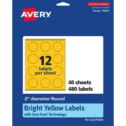 Avery® Print-To-The-Edge Labels With Sure Feed® Technology And Easy Peel® Label Feature, 94501-BYP40, Round, 2