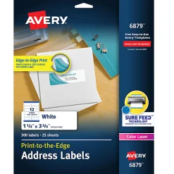 Avery® Print-To-The-Edge Permanent Laser Shipping Labels, 6879, 1 1/4
