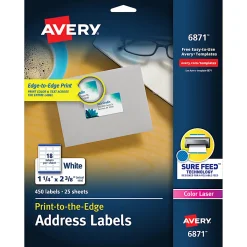 Avery® Print-To-The-Edge Permanent Address Laser Labels, 6871, 1 1/4