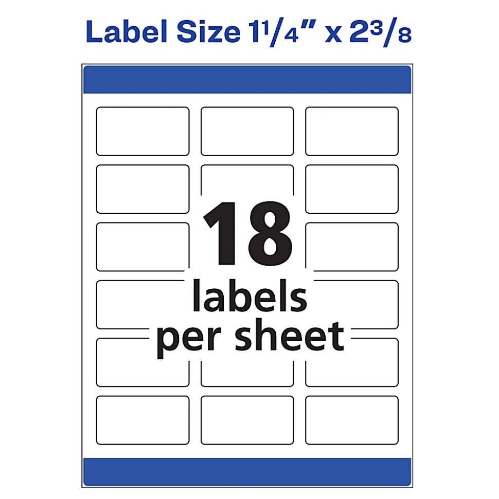 Avery® Print-To-The-Edge Permanent Address Laser Labels, 6871, 1 1/4" x 2 3/8", White, Pack Of 450