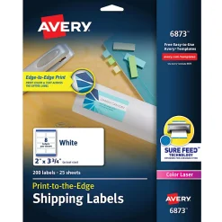 Avery® Print-To-The-Edge Permanent Shipping Labels For Laser & Inkjet Printers , 6873, 2