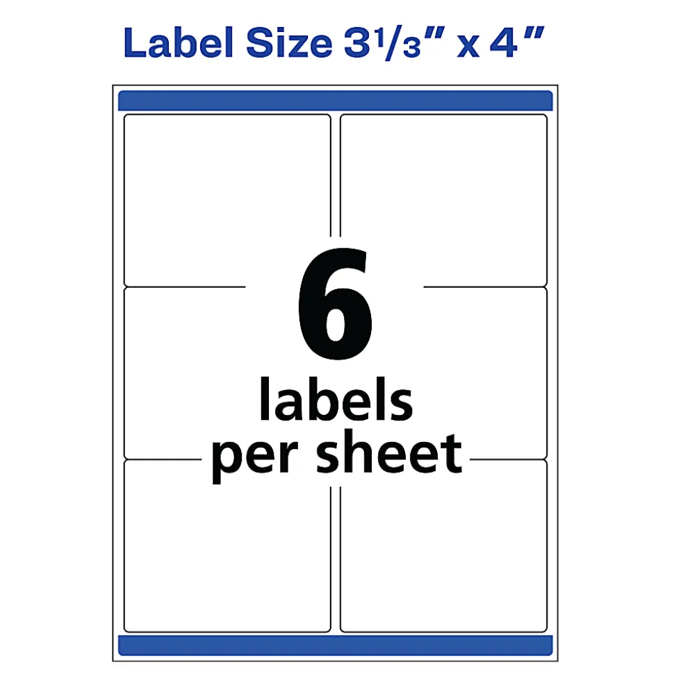 Avery® Print-to-the-Edge Shipping Labels With Sure Feed® For Color Laser Printers, 6874, Rectangle, 3" x 3-3/4", White, Pack Of 150