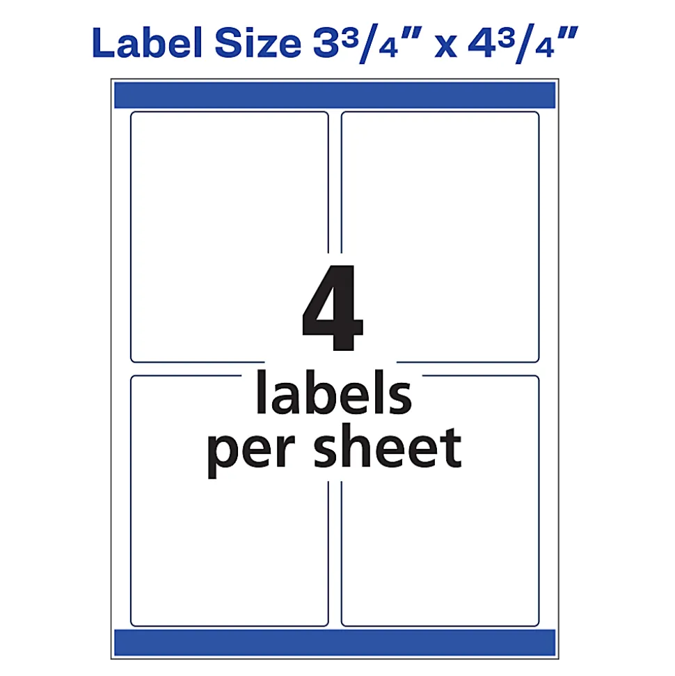 Avery® Print-to-the-Edge Shipping Labels With Sure Feed® For Laser & Inkjet Printers, 6878, Rectangle, 3-3/4" x 4-3/4", White, Pack Of 100