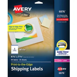Avery® Print-to-the-Edge Shipping Labels With Sure Feed® Technology, 6876, Rectangle, 4-3/4
